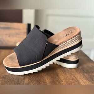 TOMS Black and Tan Wedge Sandals